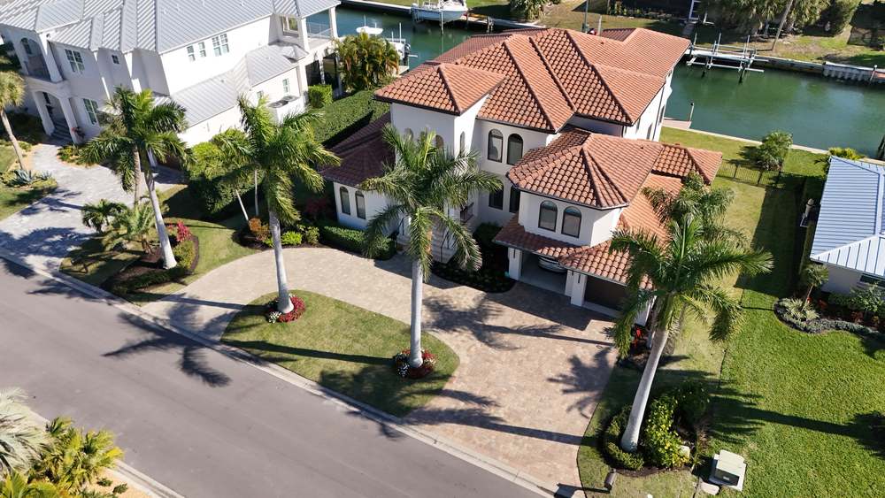 Aerial view of a completed paver driveway - Paver Design Center, Sarasota FL