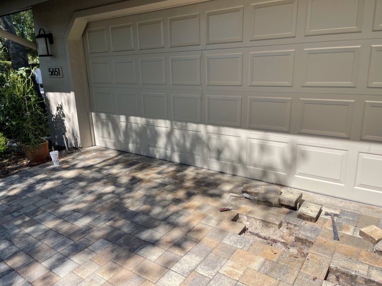 Paver driveway repair in progress - Paver Design Center, Sarasota FL