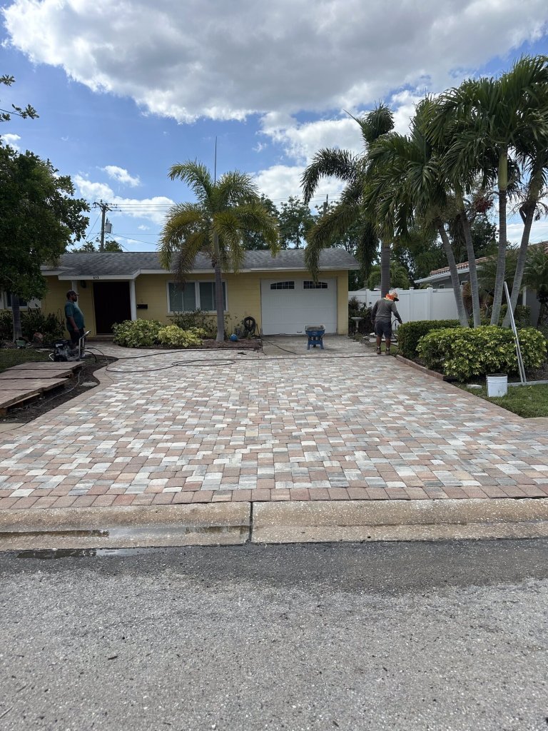 Paver cleaning and sealing in progress - Paver Design Center, Sarasota FL
