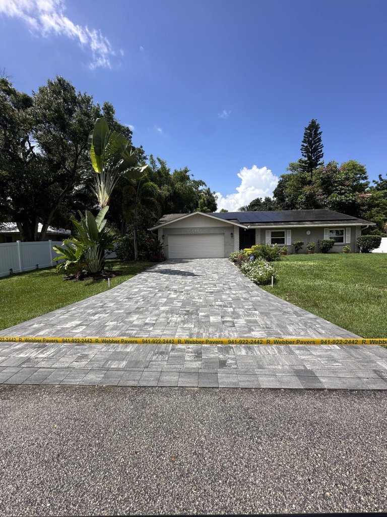 Paver driveway freshly cleaned and sealed - Paver Design Center, Sarasota FL